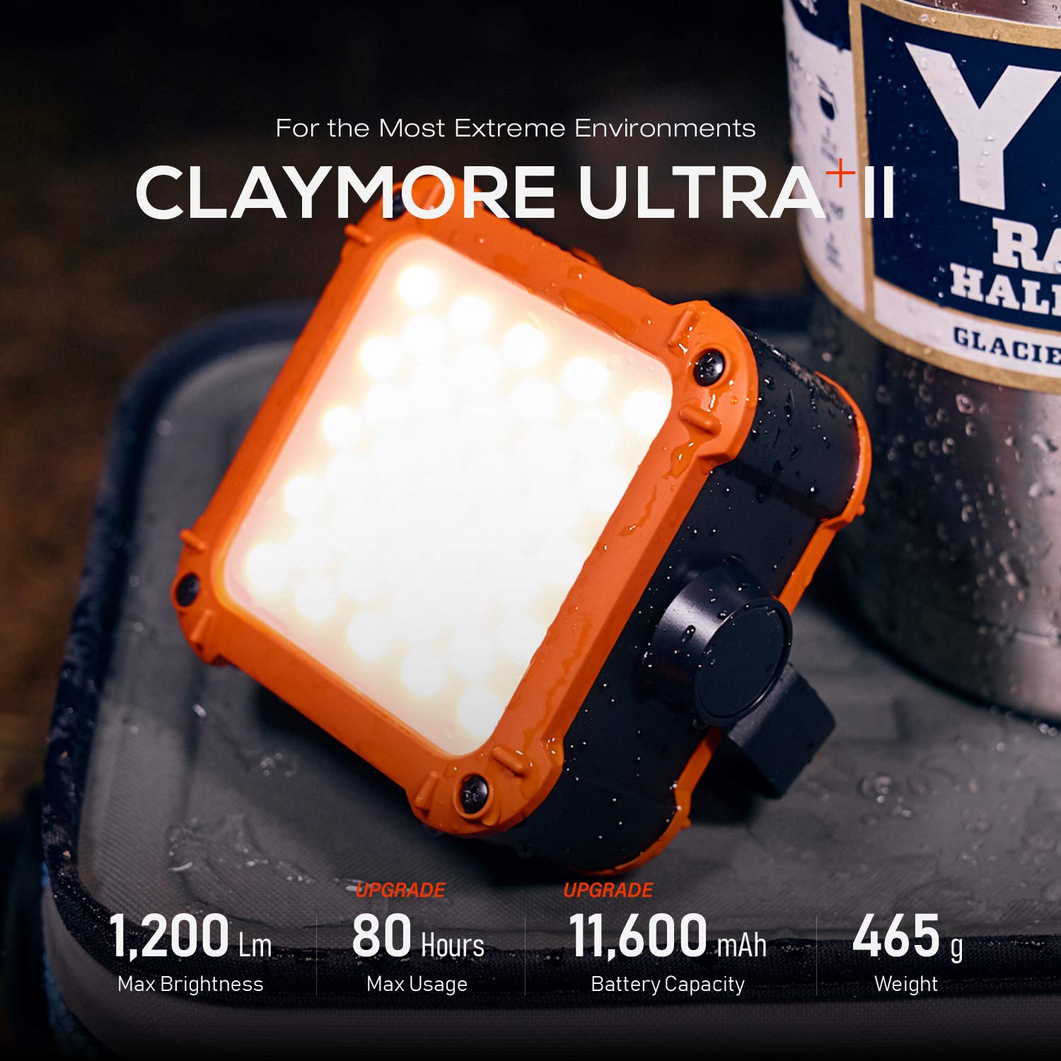 Claymore Ultra+2 Armored Area Light for Extreme Outdoor Environments 3 Colors USB Rechargeable IP65 Heavy Duty Lantern for Professional Camping Backpacking Construction Fishing