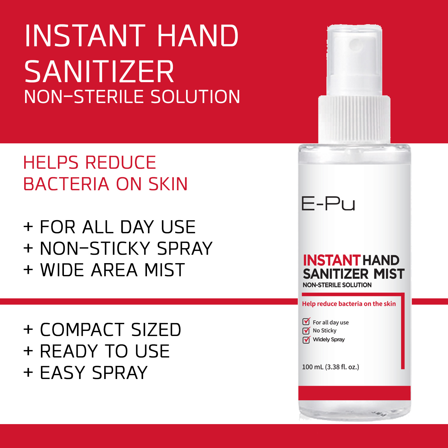E Pu Instant Hand Sanitizer Spray Pack Of 5 Non Sterile Solution Spray Bottle Type Reduce Bacteria Germs On Your Skin No Sticky Deep Moisturizing For All Day Use 100ml 3 38 Fl Oz X